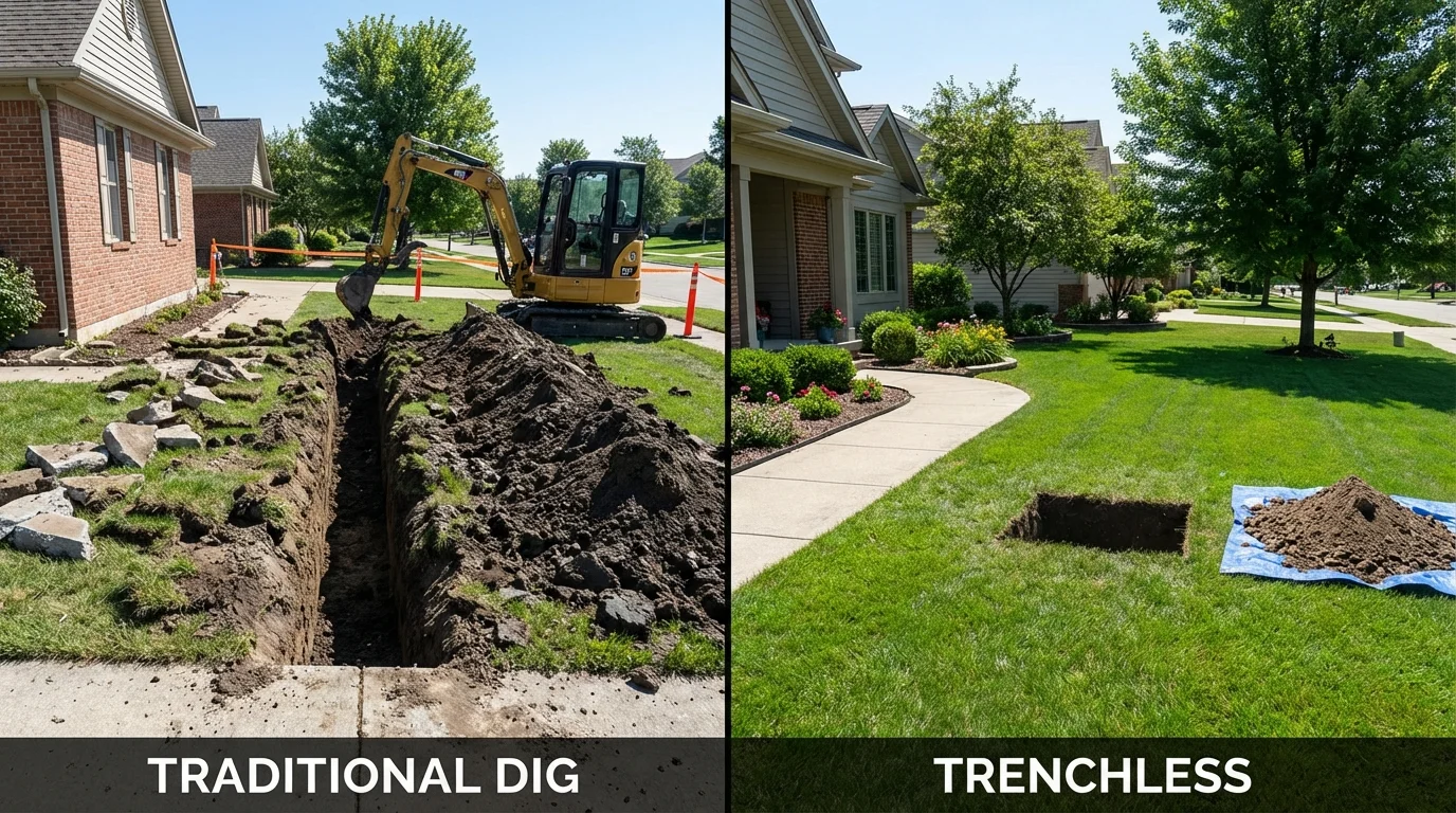 Trenchless sewer repair with minimal yard damage versus traditional excavation in Malden, MO
